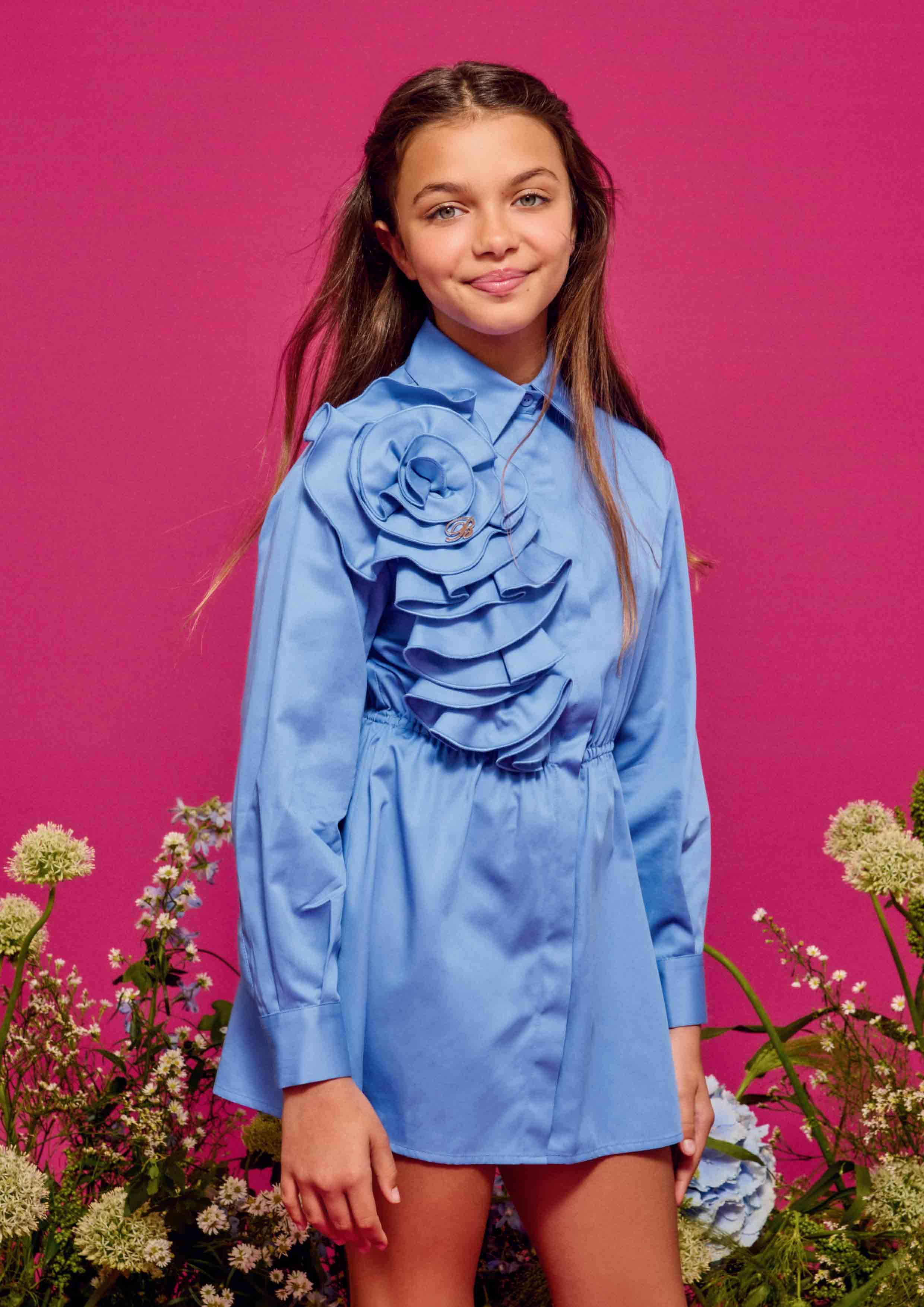 Miss Blumarine Blue Poplin Dress