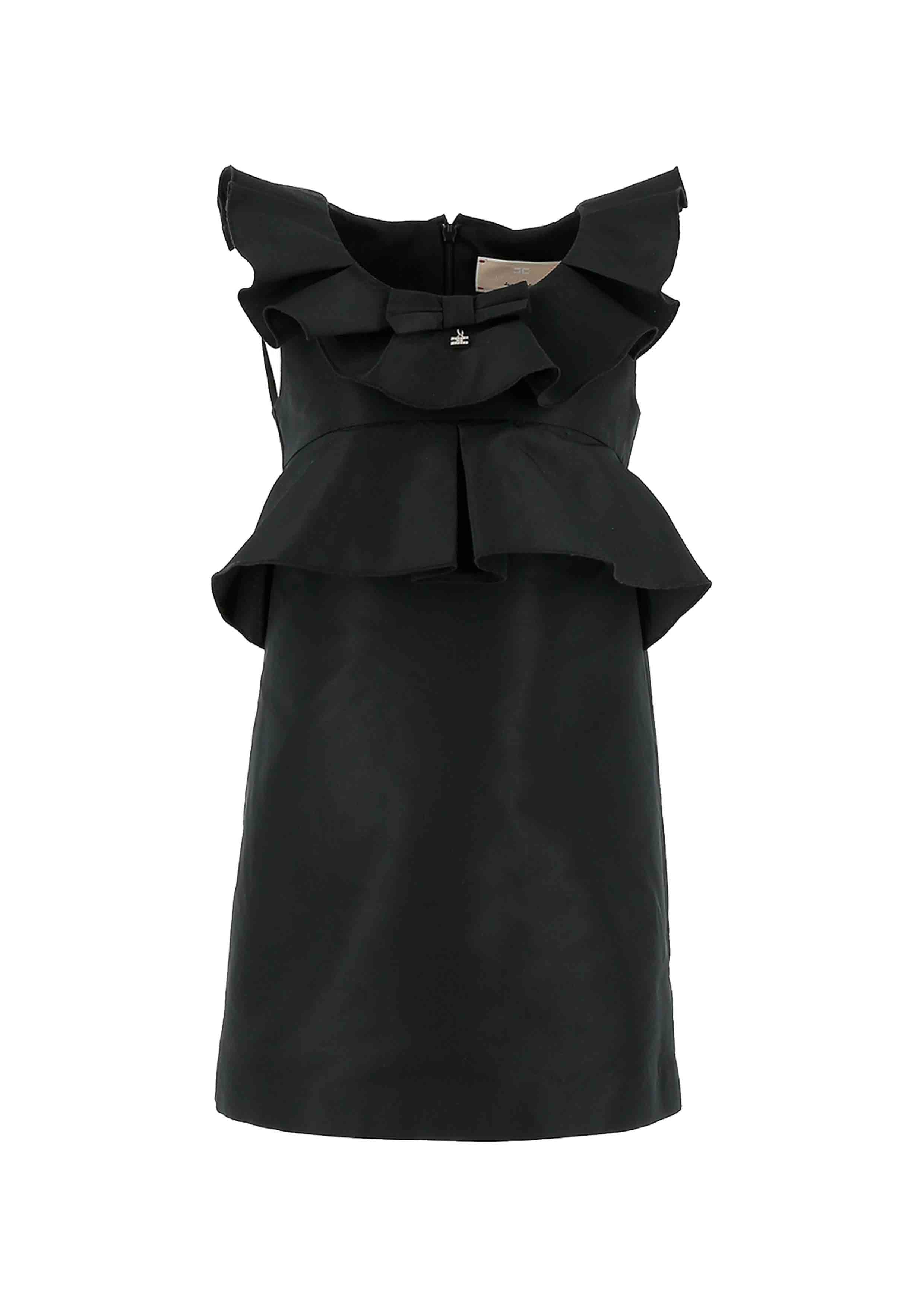 Elisabetta Franchi Black Ruffle Dress with Bow