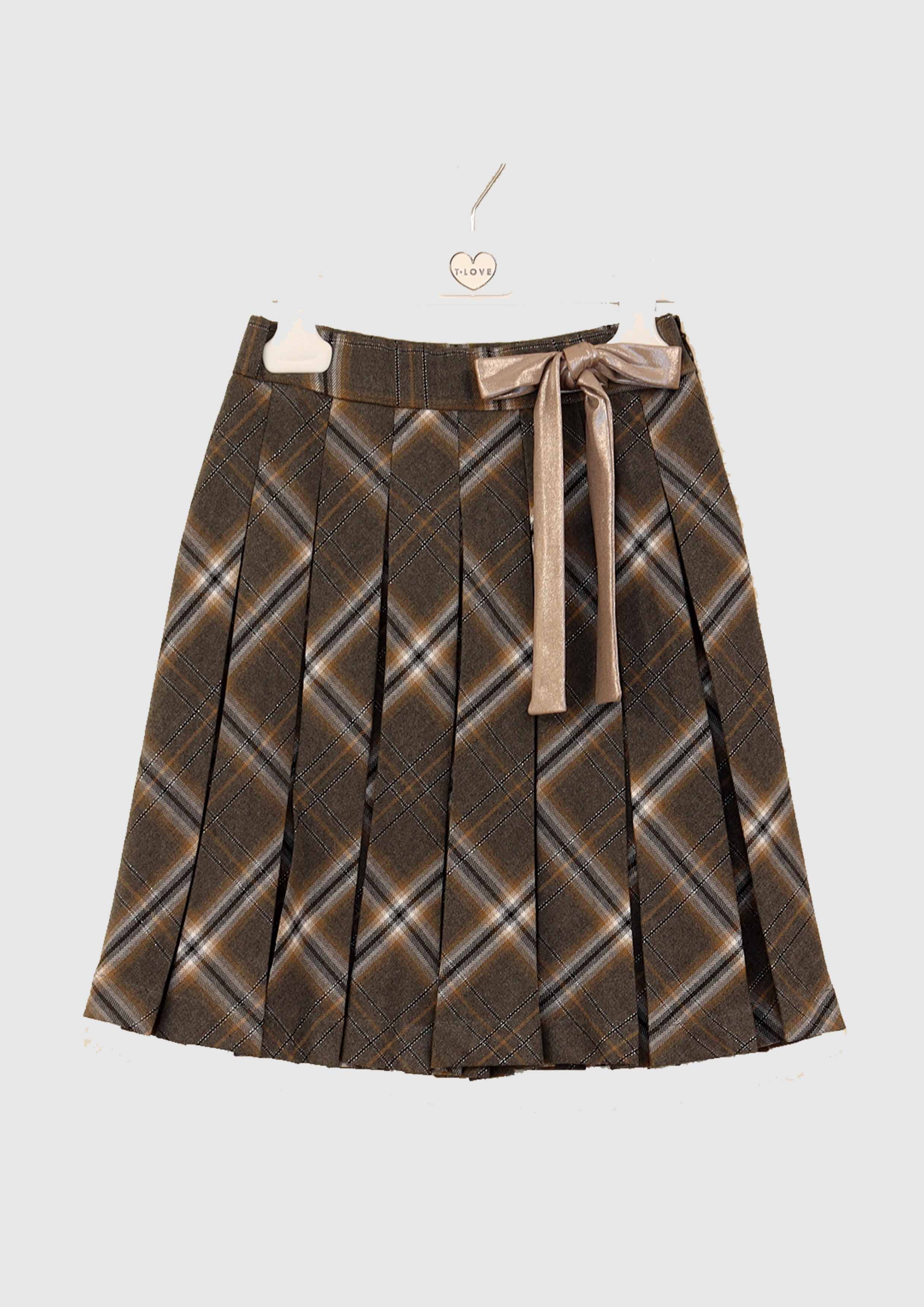 Pleated Checked skirt with bow