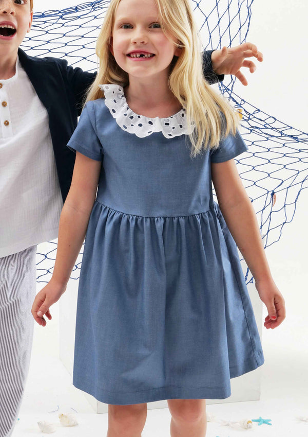 Le Petit Coco Chambray dress with white collar
