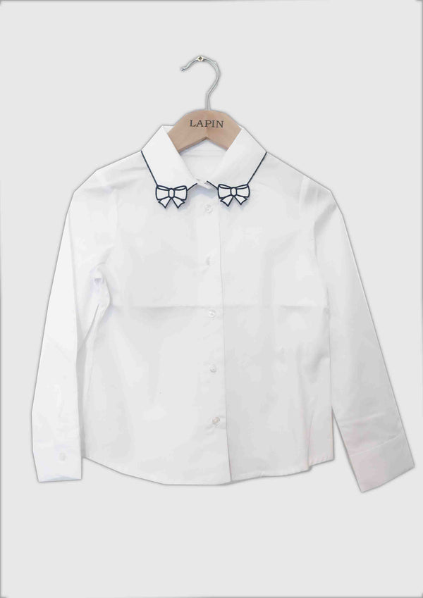 Lapin House Bow Embroidered Collar Shirt