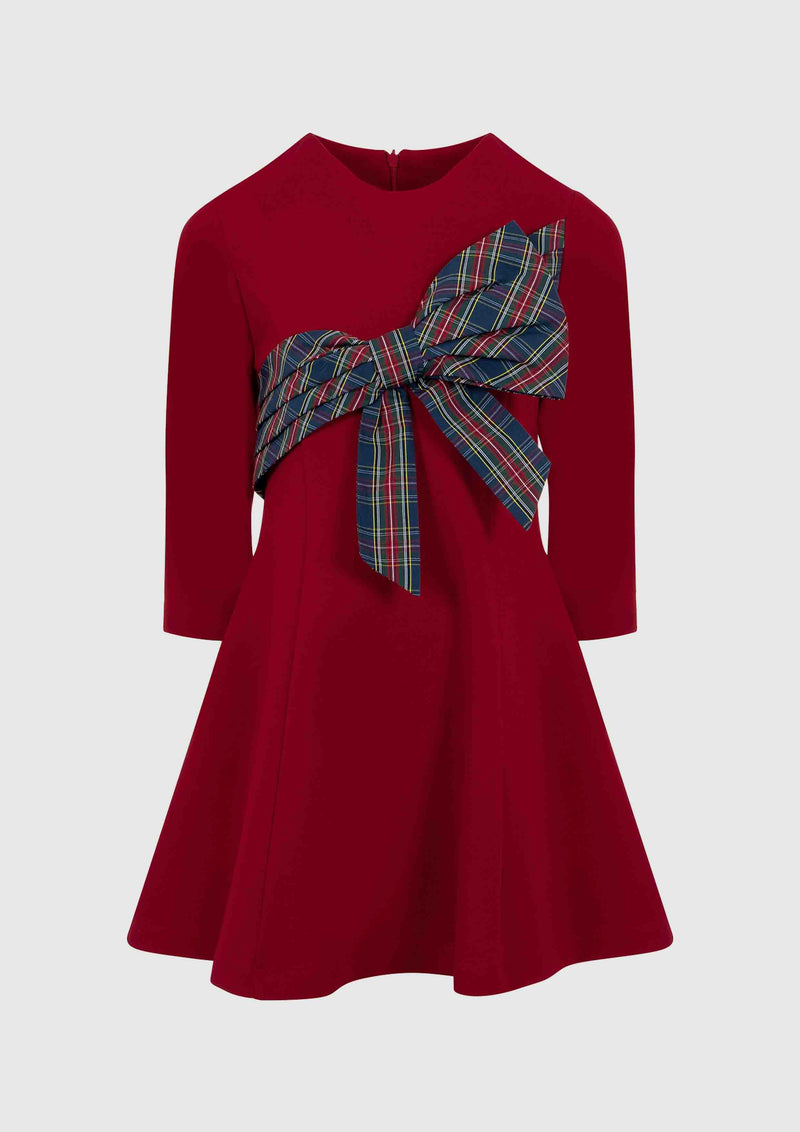 Lapin House Red Dress with Tartan Bow