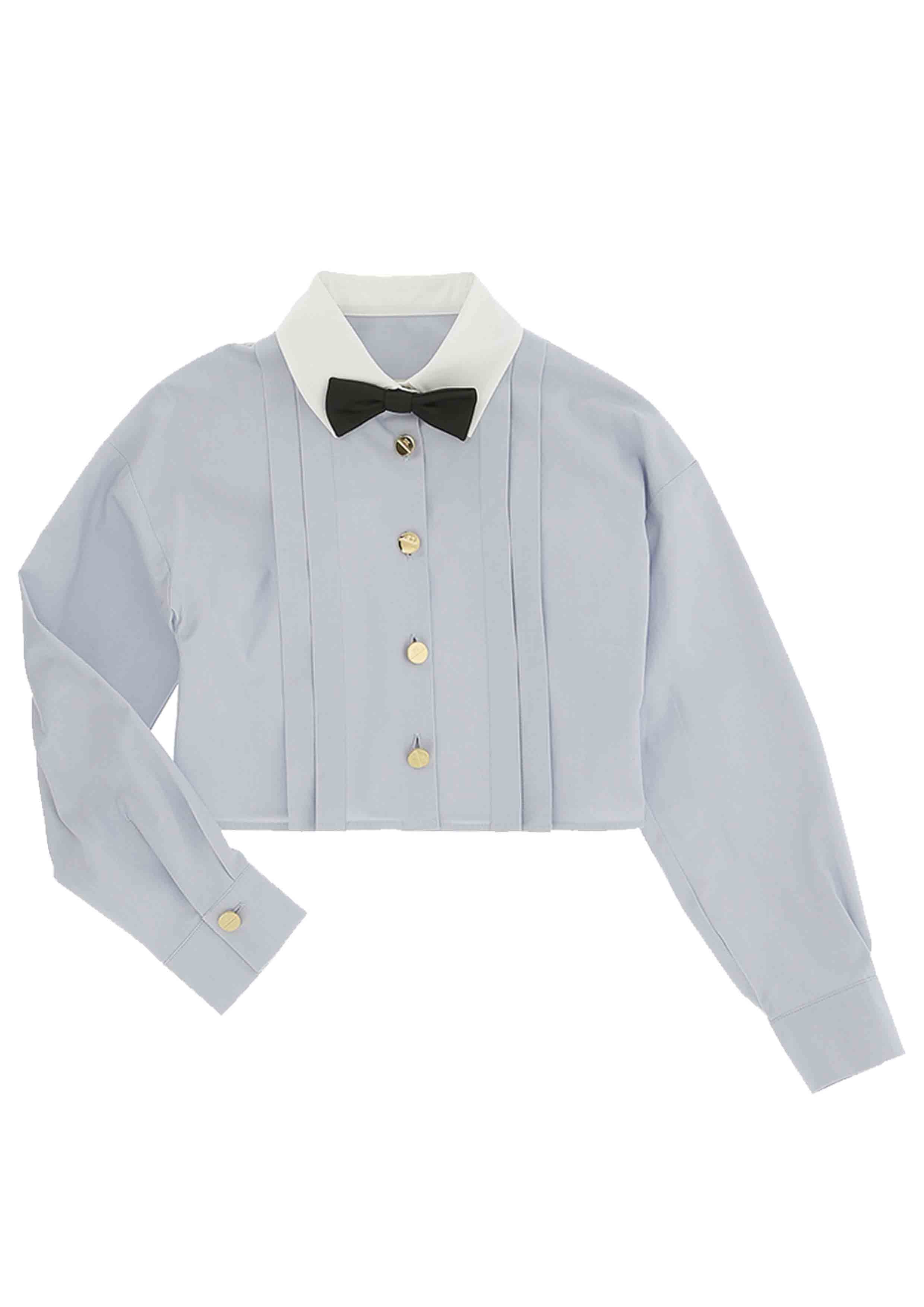 Elisabetta Franchi Poplin Bow Blue Shirt