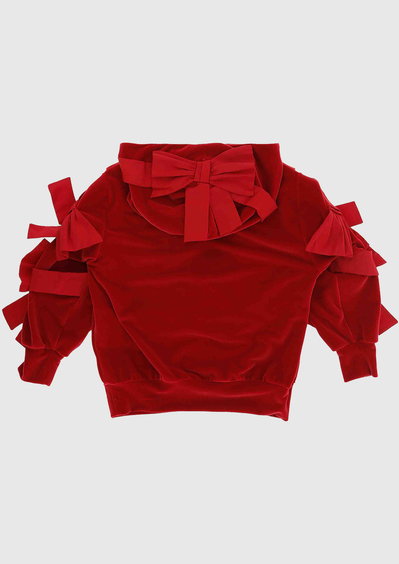 Elisabetta Franchi Oversized Red Velvet Bows Hoodie