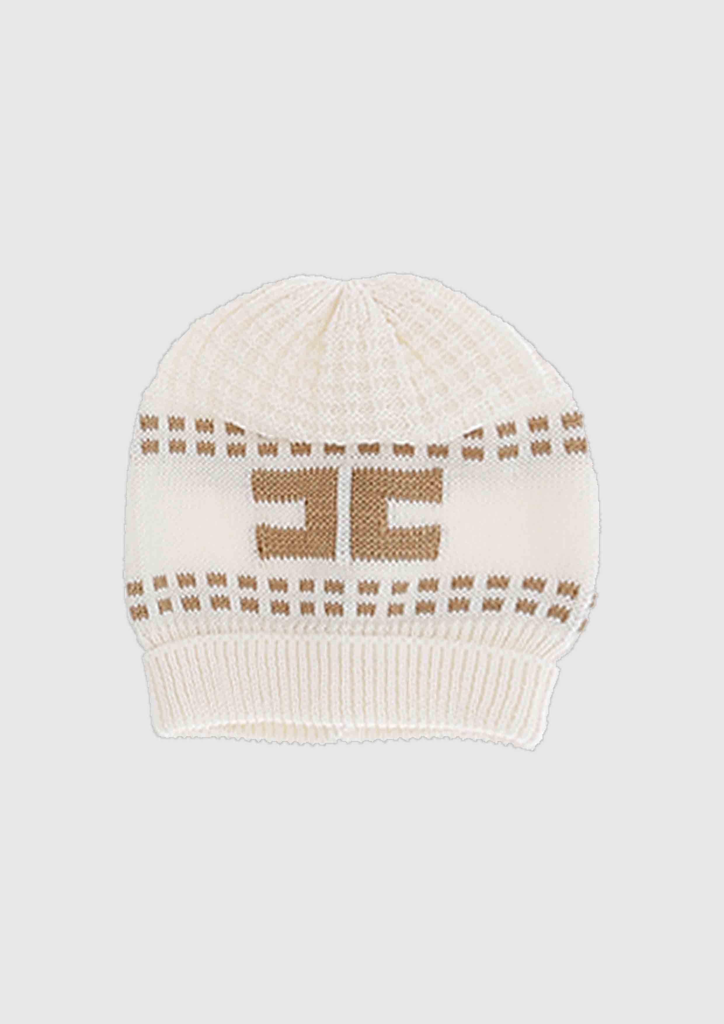 Elisabetta Franchi White and Beige Knitted Hat