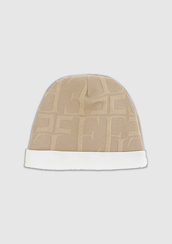 Elisabetta Franchi Beige and White Embossed Baby Hat