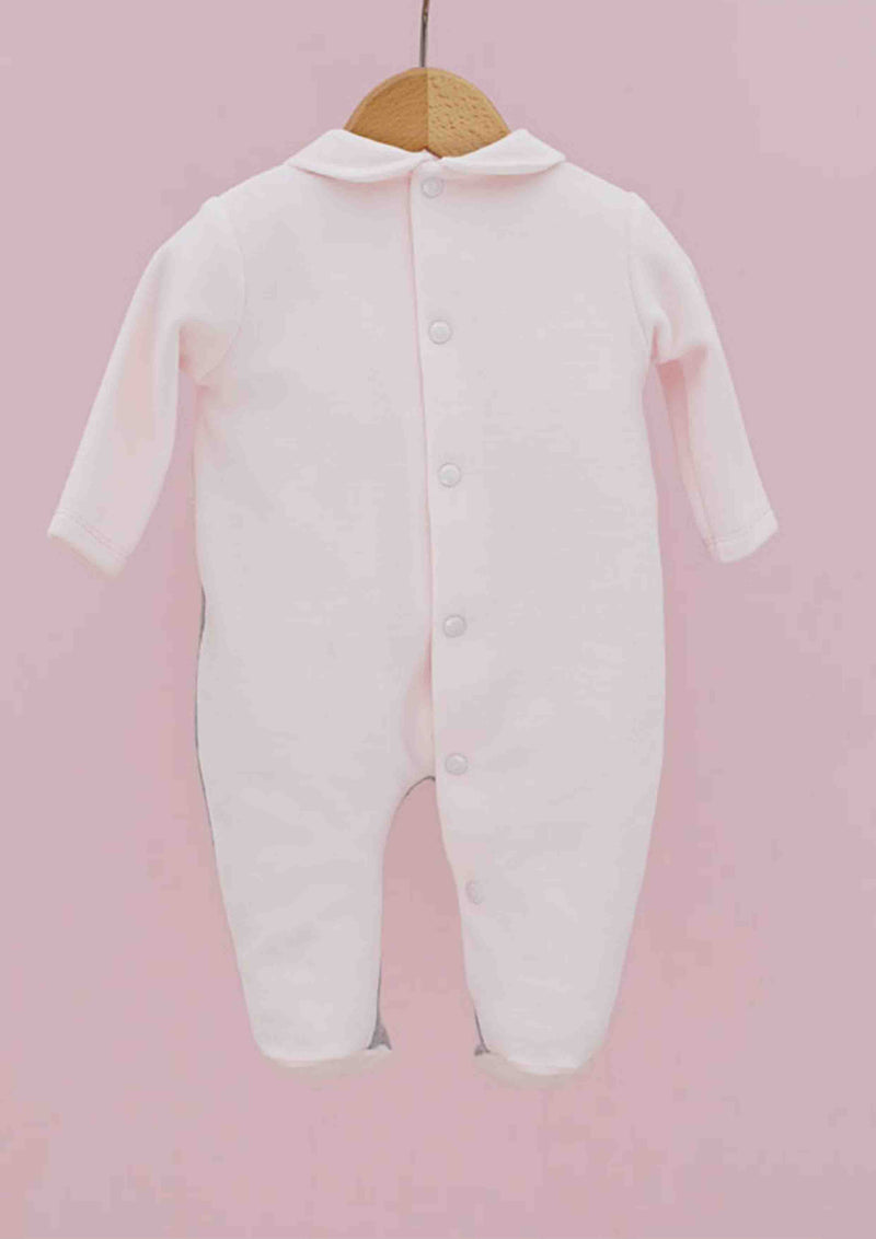 Ninnaoh Pink and Grey Velour Onesie with Matching Hat