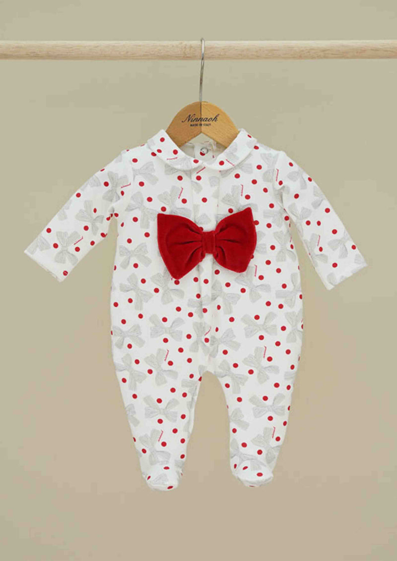 Ninnaoh Bow Print Onesie with Matching Hat