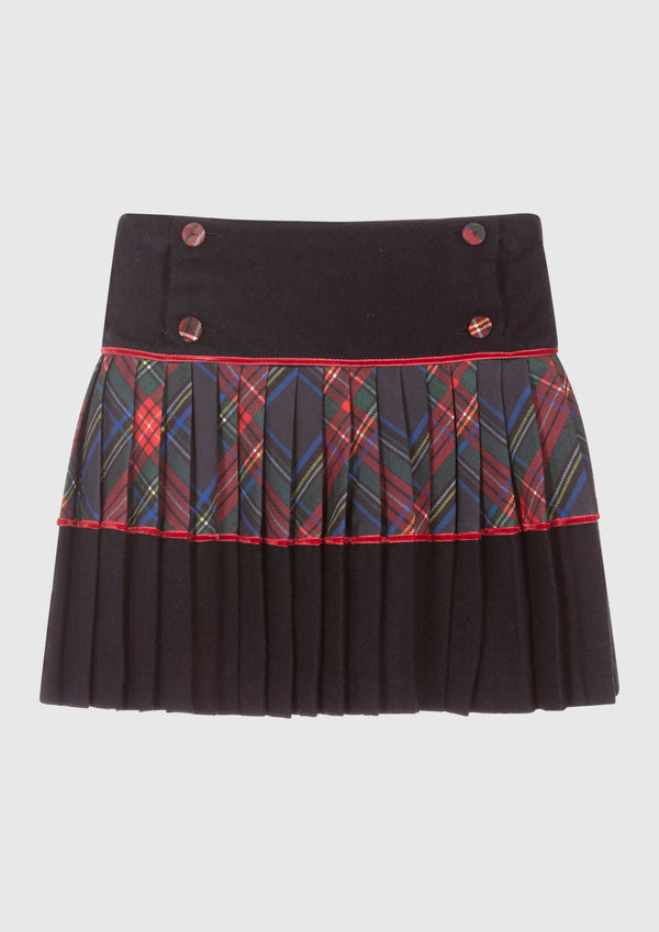 Navy And Check Pleated Skirt