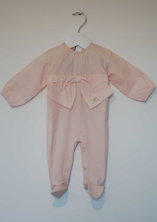 Elisabetta Franchi 2 fabric soft-pink bow babygrow