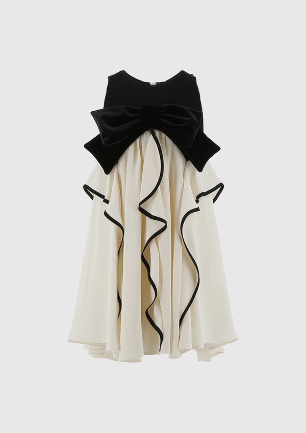 Off-White Dress With Velvet Detail