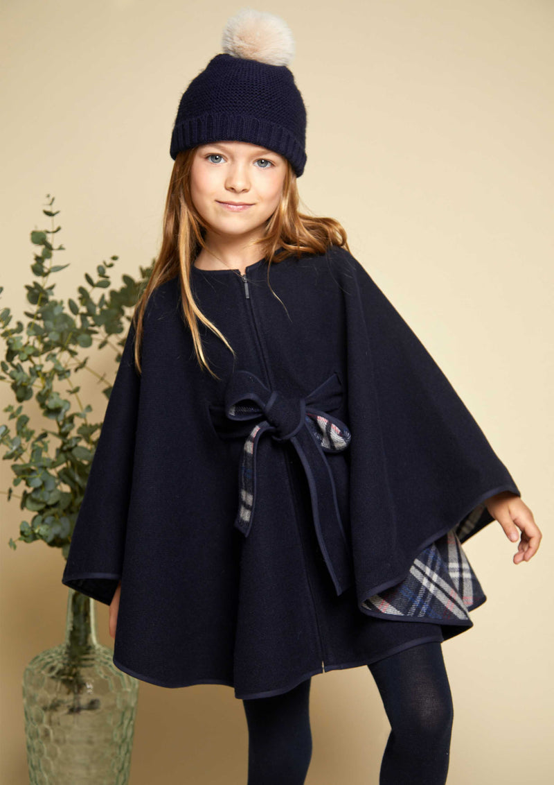 Nueces Navy and Check Poncho