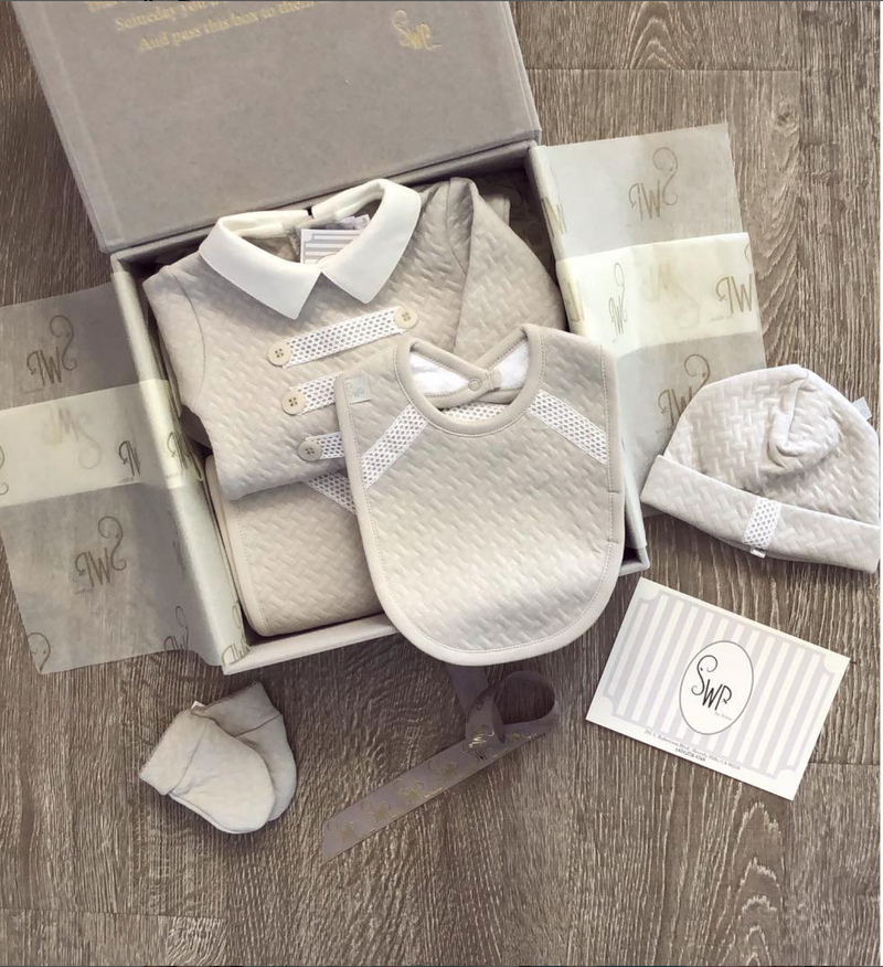 One-of-a-kind Grey 3 Piece Baby Gift Set.