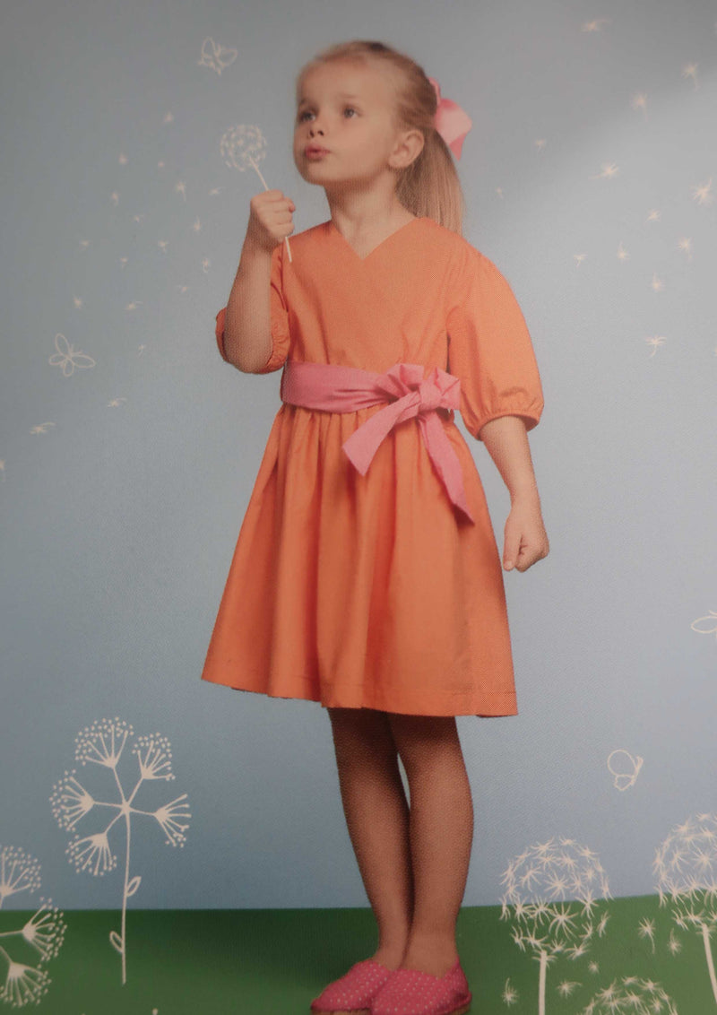 Apricot Poplin Dress with Pink Poplin Belt - Tiny Models