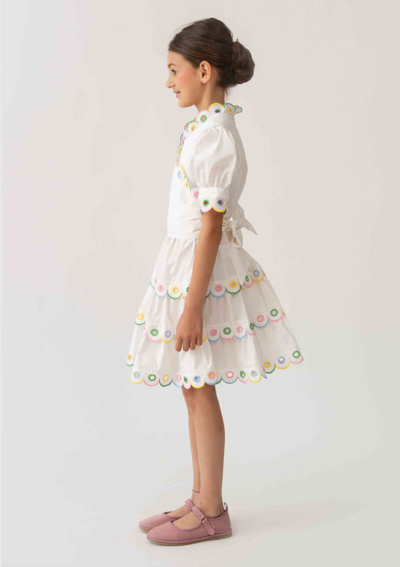Piccola Ludo Off-White Dress with coloured trimming