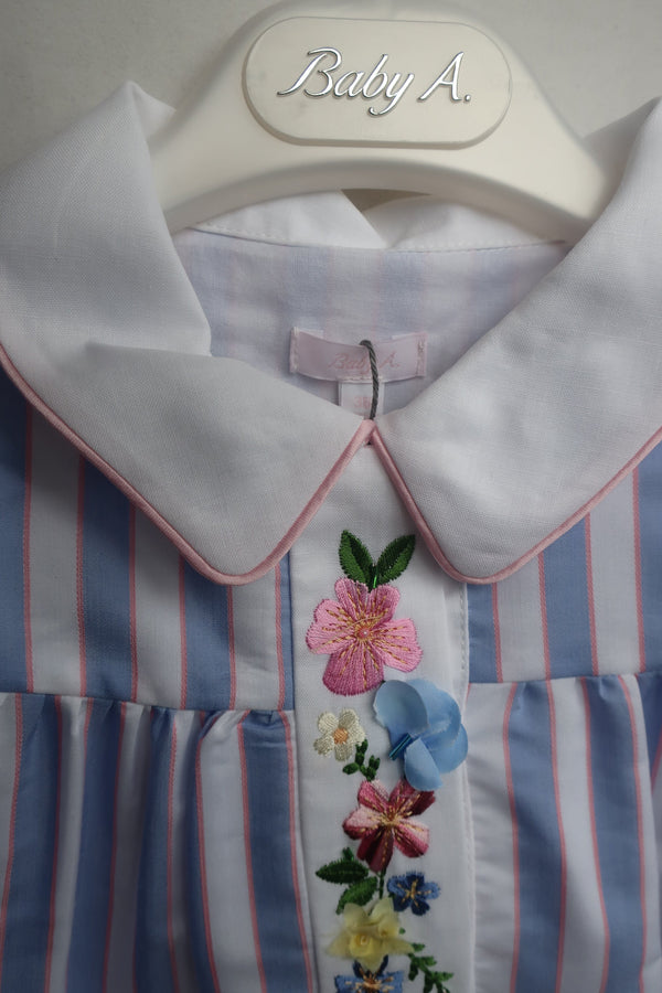 Baby A Blue Stripe Embroidery Dress - Tiny Models