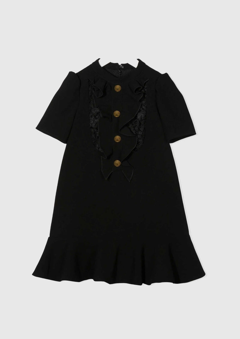 Black Dress With Lace and Gold Buttons - Tiny Models