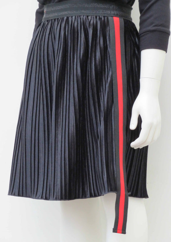 Black velvet pleats skirt with red stripe ribbon - Tiny Models