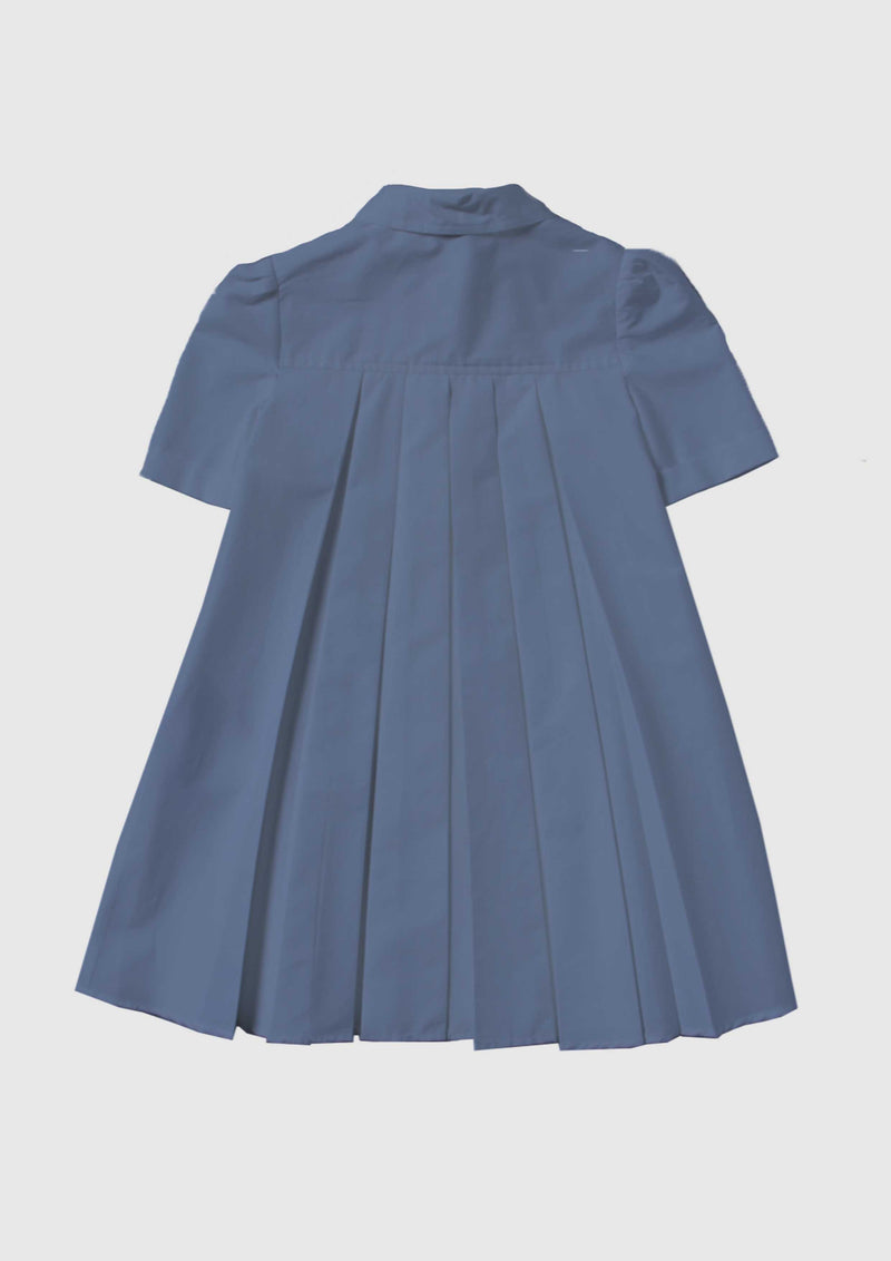 Pleated Blue Dress With Logoed Buttons