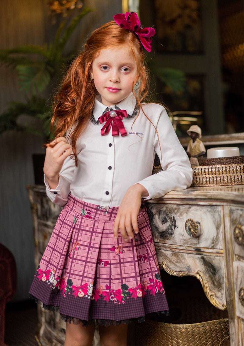 Burgundy Pink Check Skirt - Tiny Models
