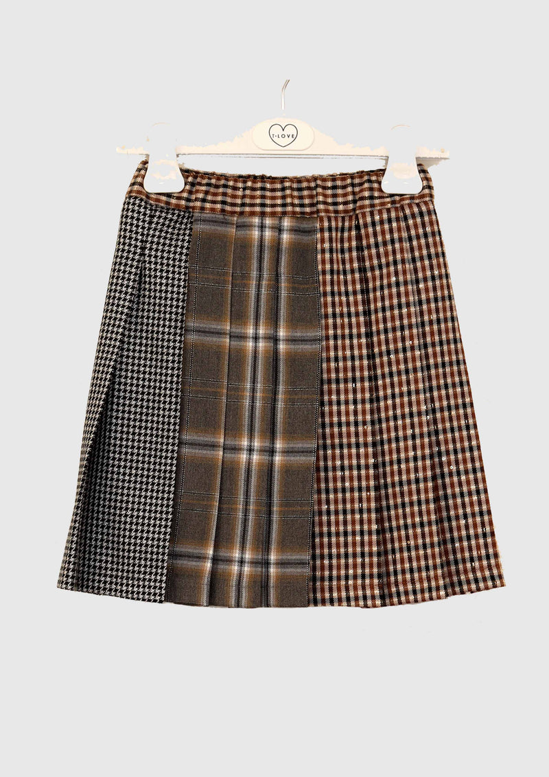 Multi-check pleated skirt