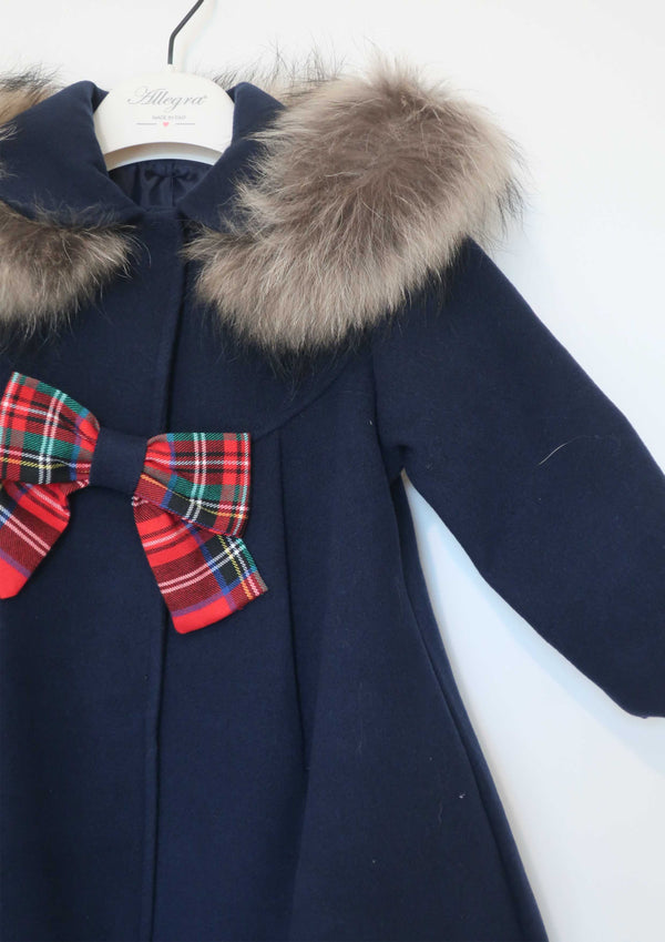 Navy Coat With Real Fur and Bow.
