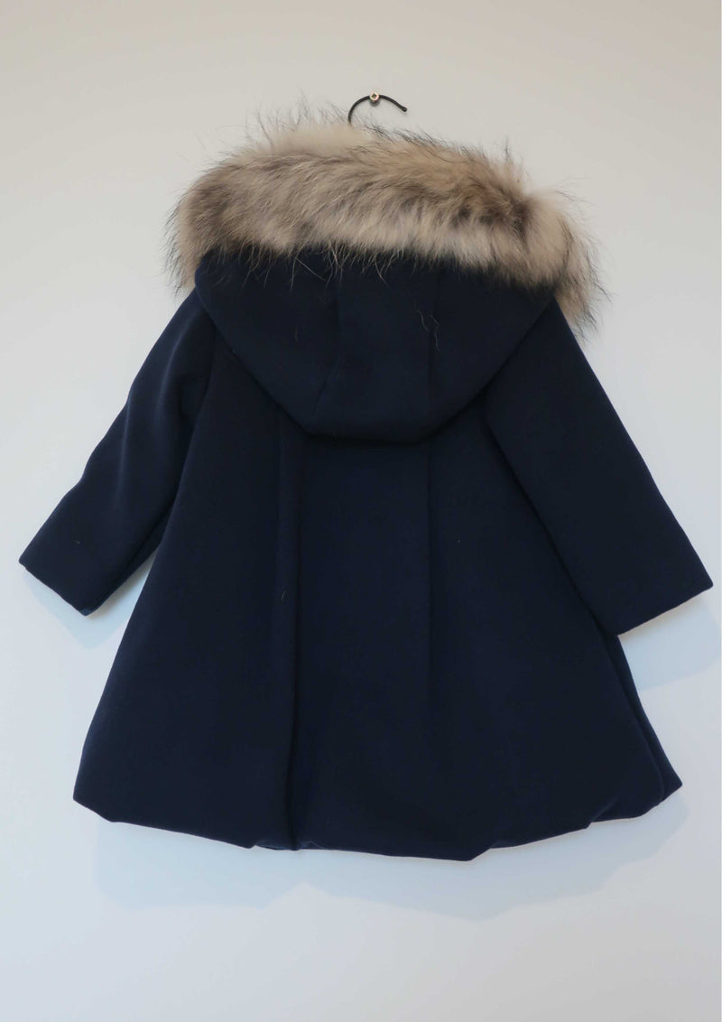 Navy Coat With Real Fur and Bow.