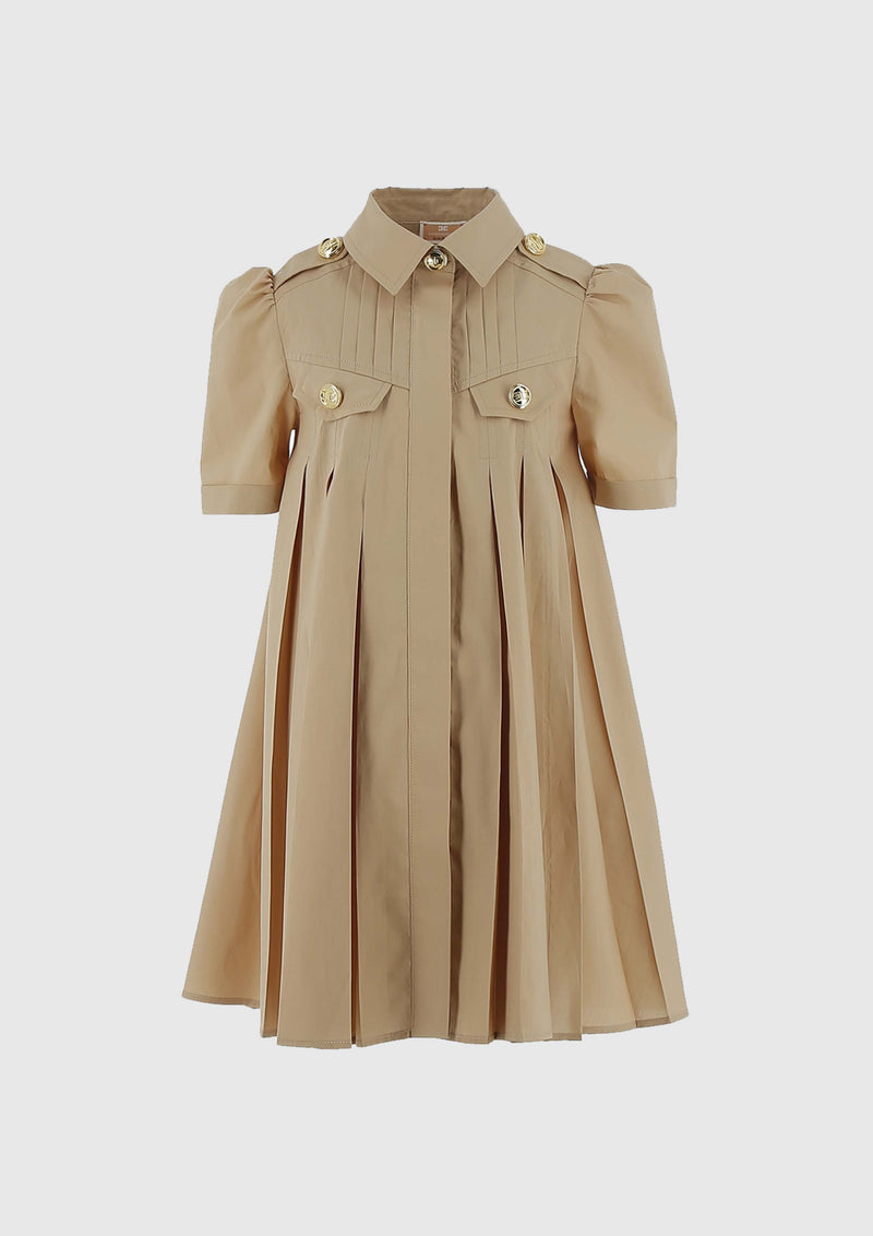 Pleated Dress With Logoed Buttons