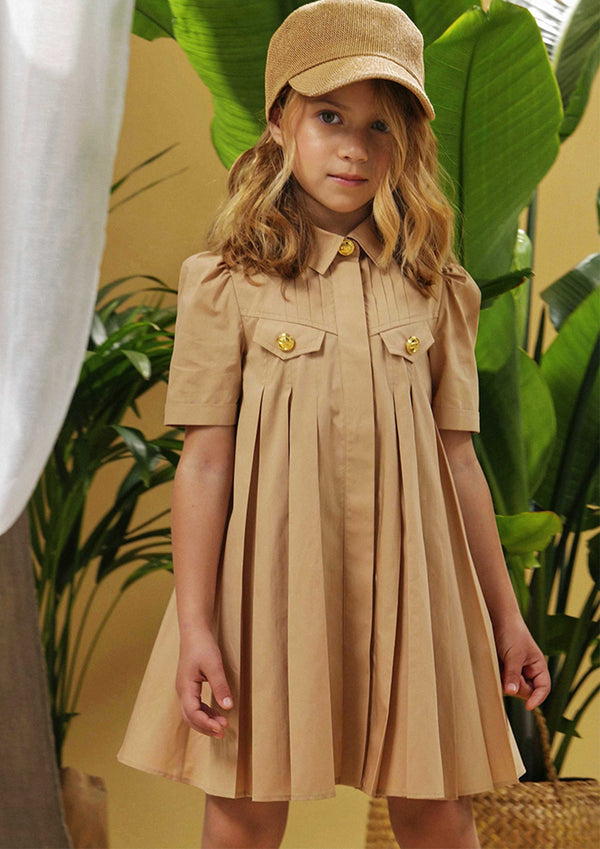 Pleated Dress With Logoed Buttons
