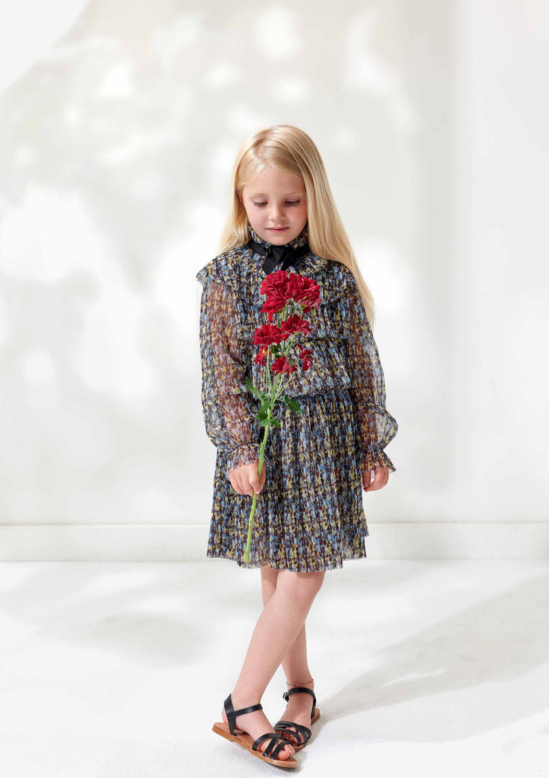 Ph Floral Print Pleated Tiered Dress