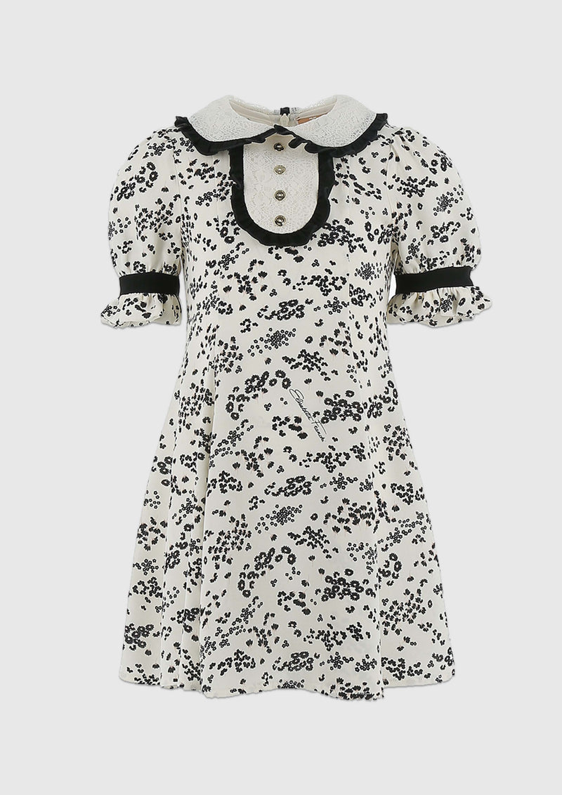 EF Off-White and Black Crepe Print Dress