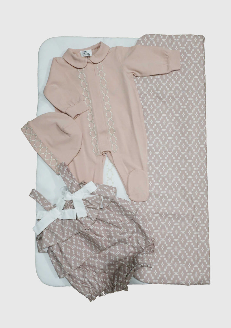 Elisabetta Franchi dusky-pink jersey babygrow with embroidery.