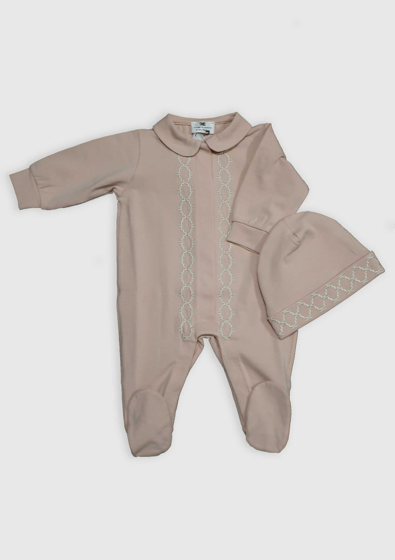 Elisabetta Franchi dusky-pink jersey babygrow with embroidery.