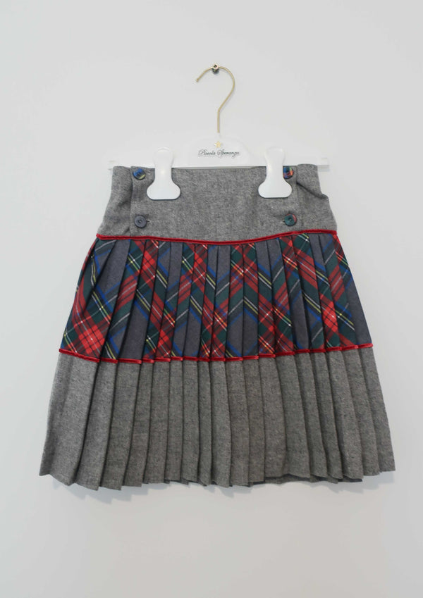 Grey and Check Pleated Skirt