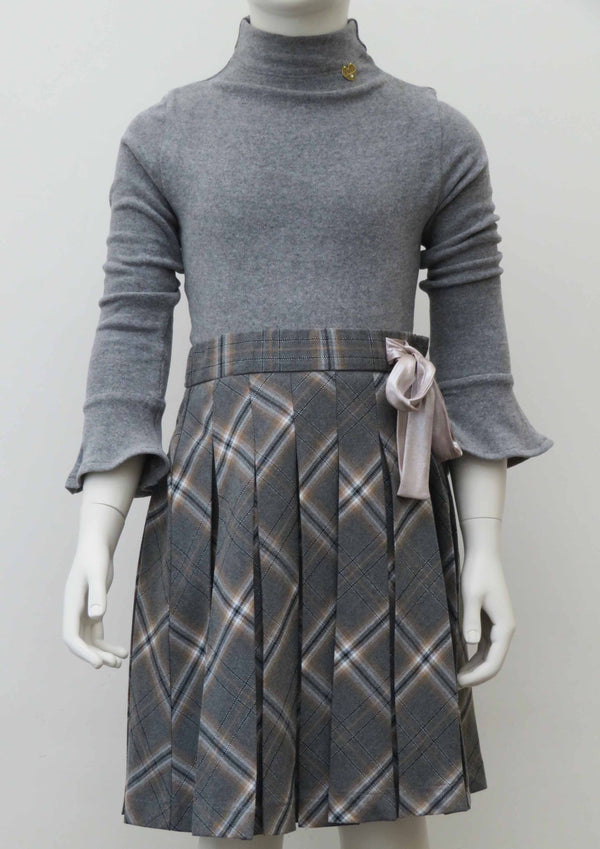 Pleated Checked skirt with bow