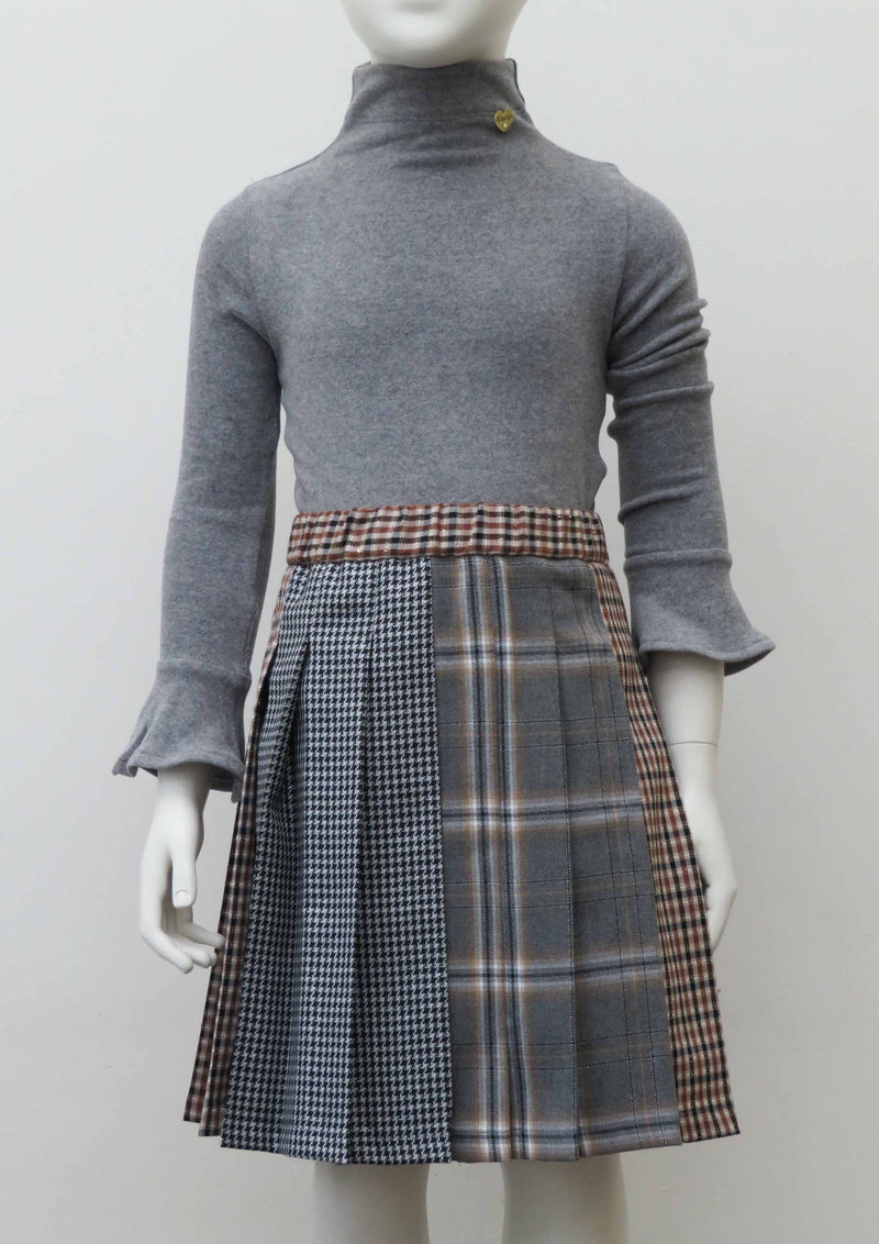 Multi-check pleated skirt