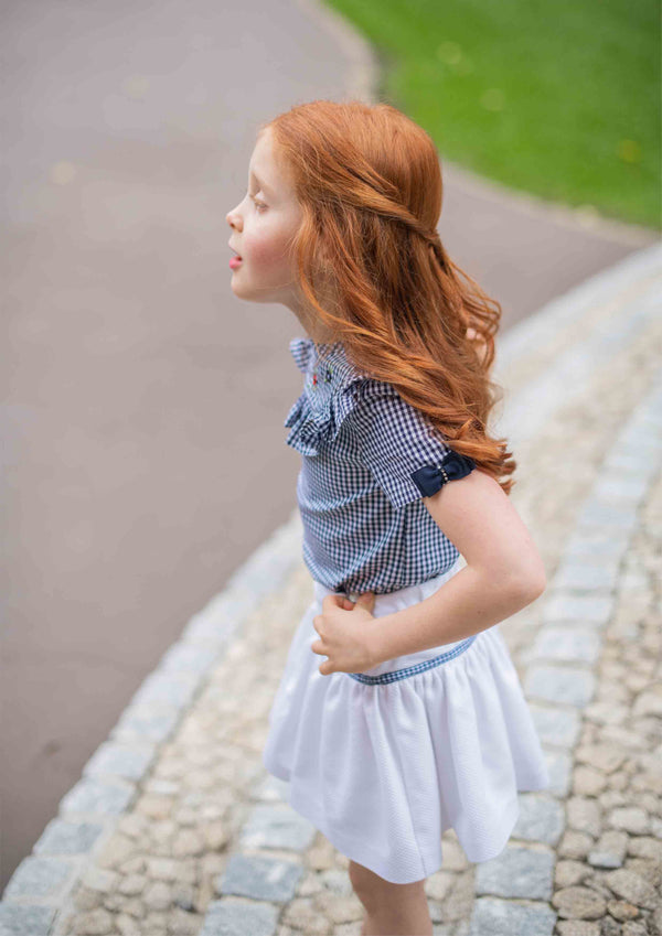 White Textured Skirt with Gingham.