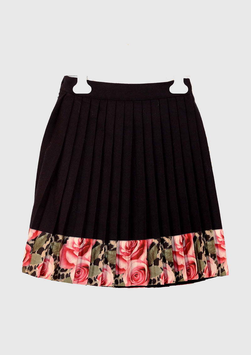 Navy wool pleated floral skirt