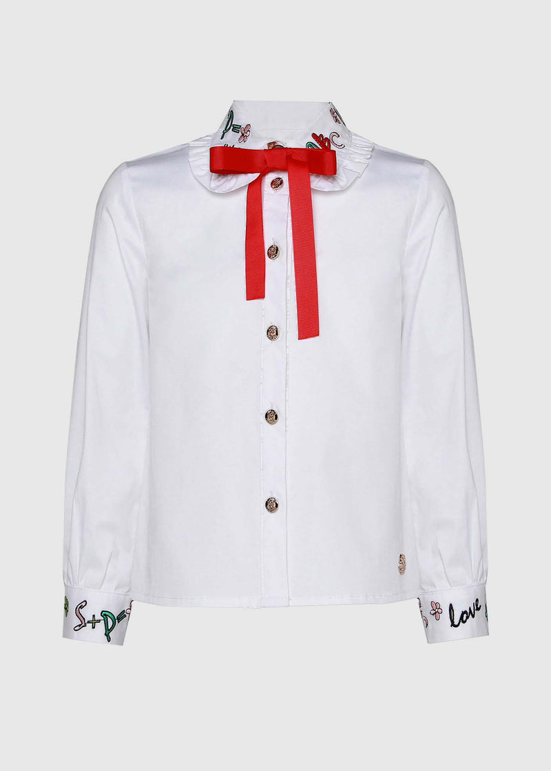 Stefania White Blouse with Bow